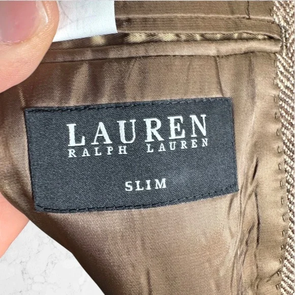 Lauren Ralph Lauren Mens 38S Slim Fit 100% Wool Herringbone Blazer Brown - Picture 8 of 10